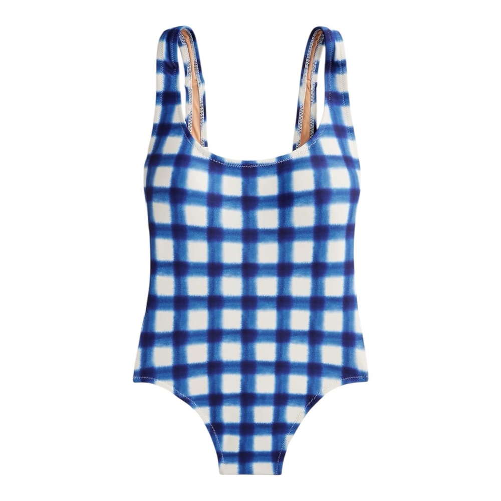 J. Crew Scoopneck One-piece Swimsuit Blue Gingham NWT Size 24